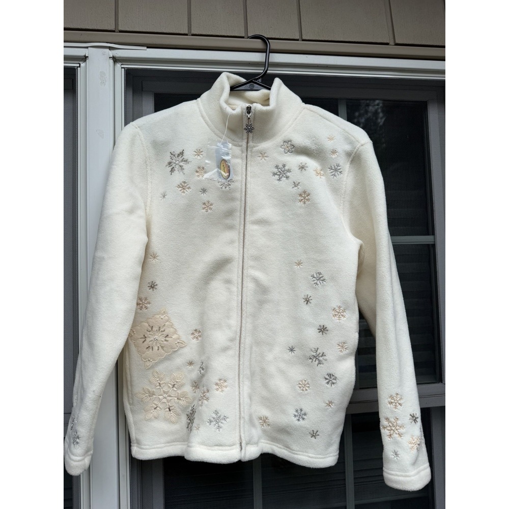 NWT Talbots Petites Off White Fleece Zipper Jacket Long Sleeve Petite $78